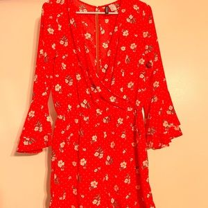 Red Floral Kimono Romper